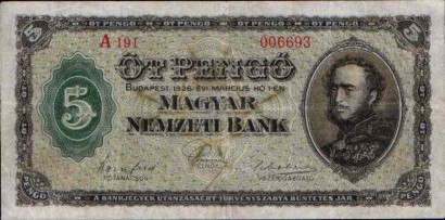  1926-ban nyomott bankjegy; a pengőt 1927. január 1-én vezették be