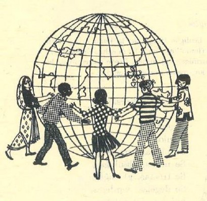 A föld egészére kiterjedő nemzetközi összefogást szimbolizáló ábra az 1979-es kiadás 94. oldalán