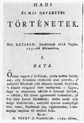 A Hadi és Más Nevezetes Történetek 1790. január 1-i számának címlapja