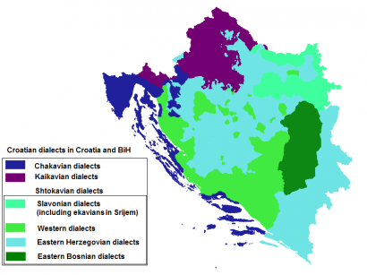 A horvátnak tekintett nyelvjárások történeti elhelyezkedése a mai Horvátország és Bosznia-Hercegovina területén