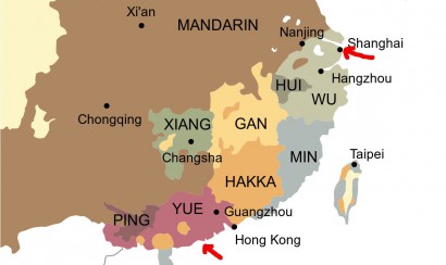 A jüe (yue) területe és Sanghaj városa