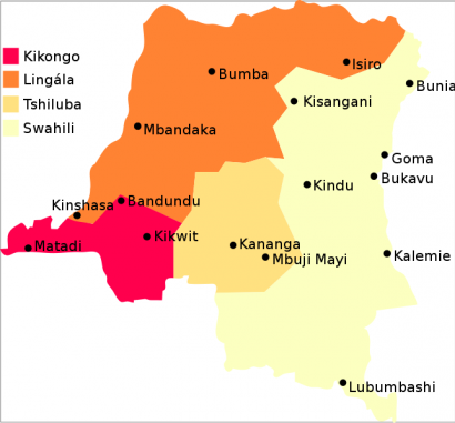 A Kongói Demokratikus Köztársaság főbb nyelvei.