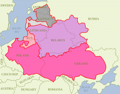 A Litván Nagyhercegség és a Lengyel Királyság határai 1619-ben a mai államhatárokhoz képest