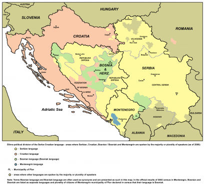 A szerb, horvát, boszniai és montenegrói nyelv 2006-os területi megoszlása