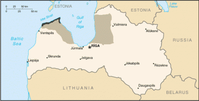 A történetileg dokumentálható egykori lív nyelvterület a mai Lettország területén