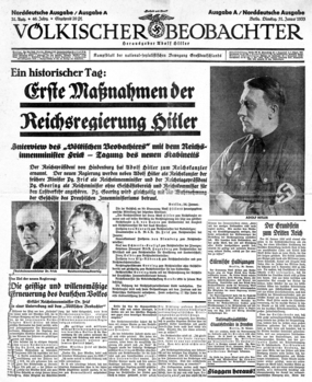 A Völkischer Beobachter 1933. január 31-i száma