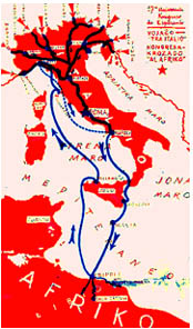 Az 1935-ös itáliai és észak-afrikai vándorkongresszus útvonala