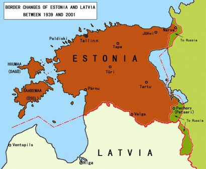 Az Észtországtól és Lettországtól Oroszországhoz csatolt területek