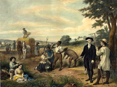Az „igazi” George Washington rabszolgái körében. (Junius Brutus Stearns festménye)