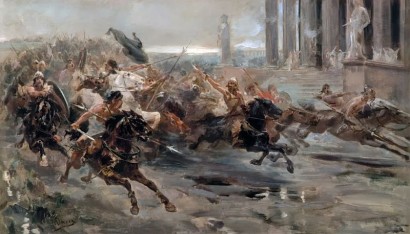 Barbárok inváziója (másik címe: A hunok támadása Róma ellen) – Ulpiano Checa festménye (1887)