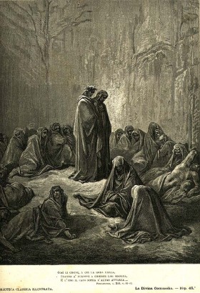 Gustave Doré illusztrációján Dante a Purgatóriumban a vak irigyek közt