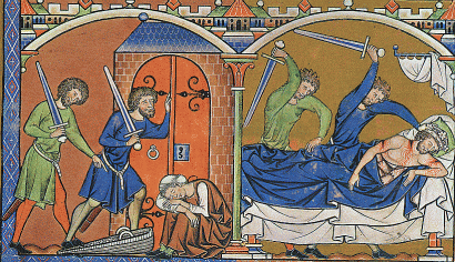 Isbóset meggyilkolása egy középkori francia kódexben 
