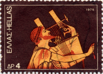 Orpheus, a mitológiai énekes egy görög bélyegen