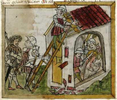 Szent Wiborada mártírhalála, illusztráció a Deutsche Heiligenleben kódexből, a 15. század közepéről