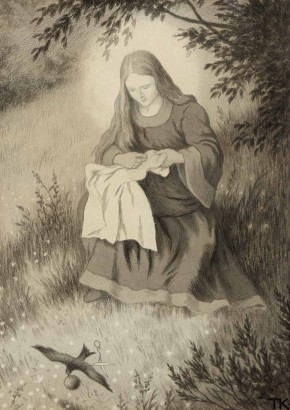 Szűz Mária fecskével – Theodor Kittelsen (1857–1914) alkotása