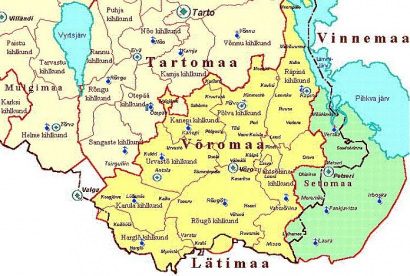 Võru tartomány és Szettuföld võrui nyelvű térképen